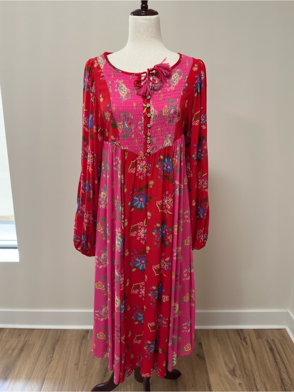Spell Red & Pink Floral Midi Dress | Size Small - Picture 6 of 12